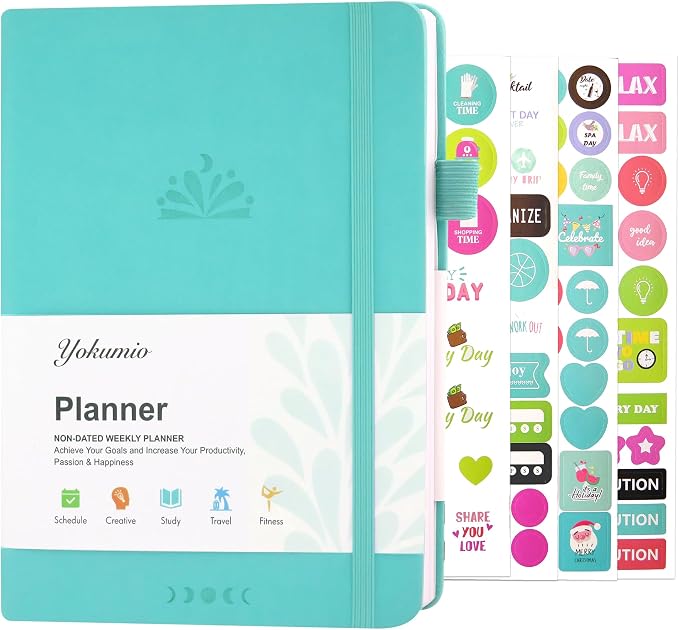 Life & Goal Planner – Undated Weekly & Monthly Planner to Increase Productivity, Purpose& Happiness and Hit Your Goals | Goal Setting, To Do List, Habit Tracker & Stickers, A5 – Turquoise